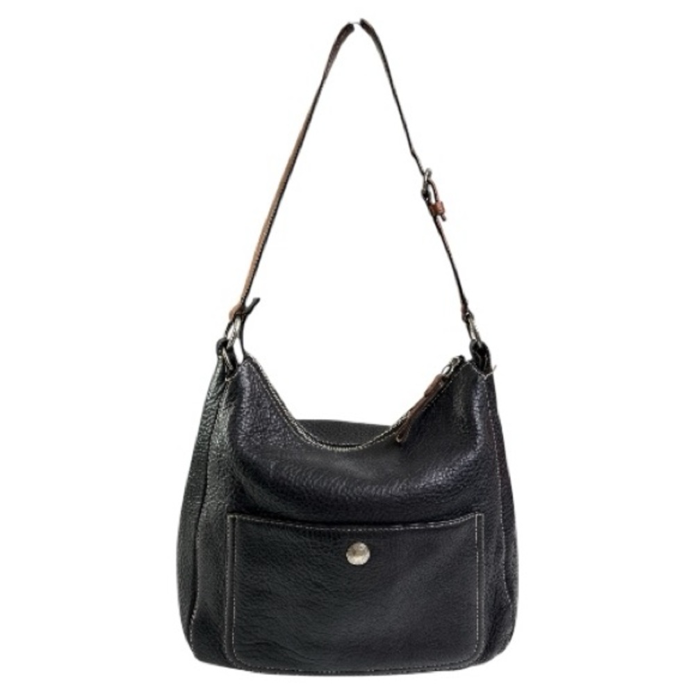 COACH VTG F10891 BLACK PEBBLE LEATHER CHELSEA SHOULDER BAG PURSE BROWN STRAP